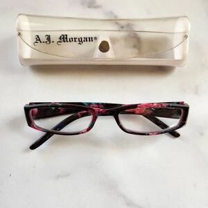 A.J. Morgan floral reading glasses readers eyeglasses black red
